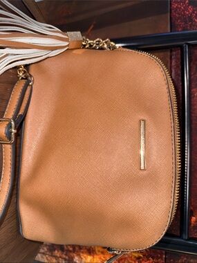 Tan Crossbody Bag with Tassel Accent